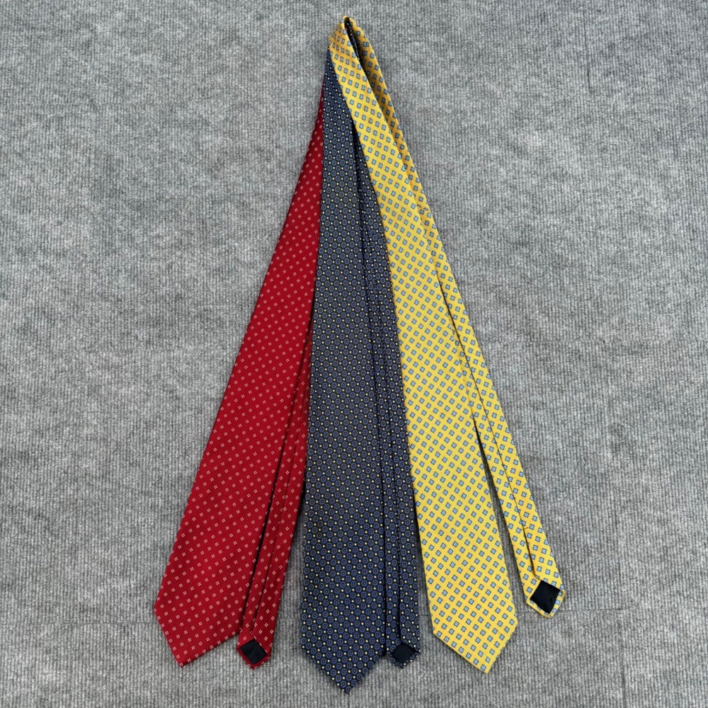 Brooks Brothers 346 Mens Silk Tie Lot 3 Red Navy Blue Yellow Geometric Print